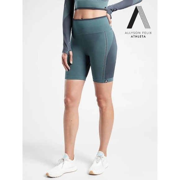 NEW Athleta Allyson Felix Legend Shine Seamless High-Rise Bike Short Green XS - Picture 1 of 11